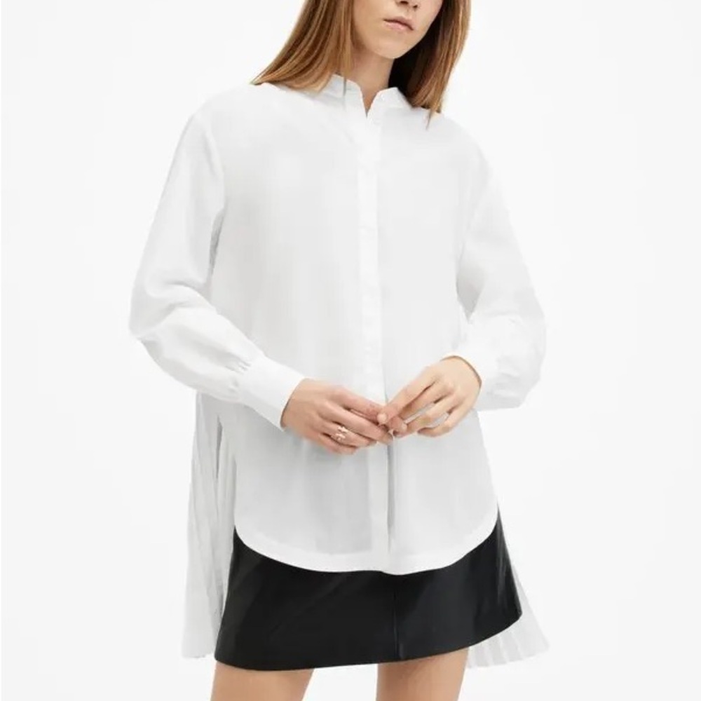 NEW ALLSAINTS Percy Pleated Shirt White Size 2
